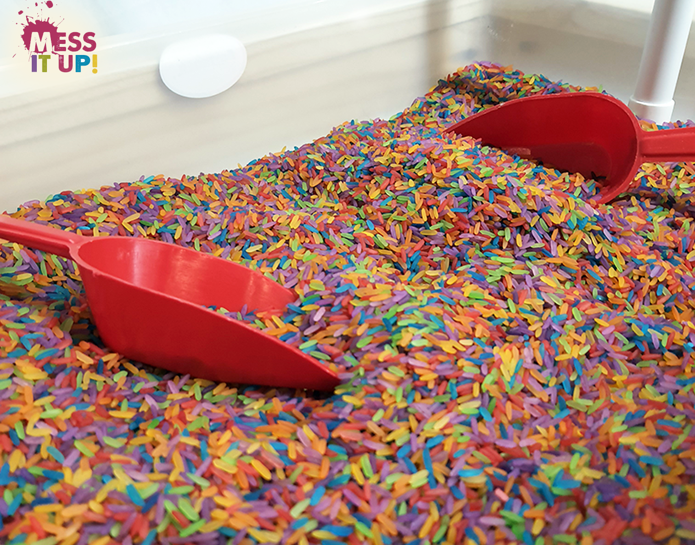 Sensory Tray with Stand & Rainbow Rice Filling Station - Mess It Up Kids